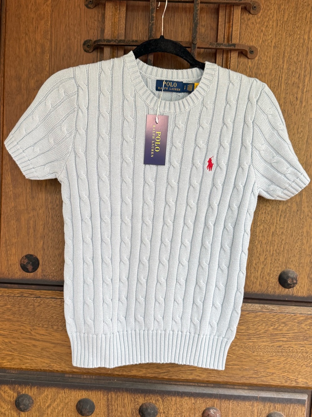 Ralph Lauren Light Blue Cable Knit Short-Sleeve Sweater Size S